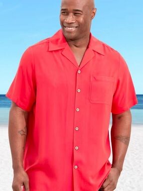 Oak Hill Men’s Salmon Short-Sleeve Camp Collar Button-Down Shirt